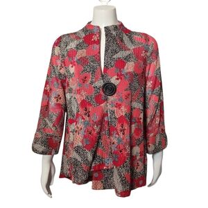 IC By Connie K Collection Jacket Red Floral Knitted Jacquard Kimono sz S